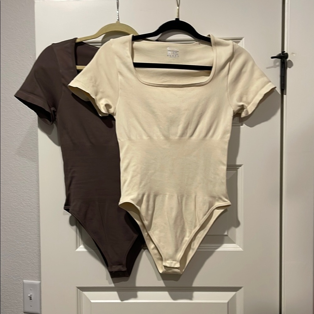 Cream and Brown Women's Bodysuit Set